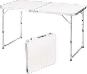 4ft White Portable Folding Table with Adjustable Height - Multipurpose for Camping, Picnics, Parties - Aluminum and Wood Board Design