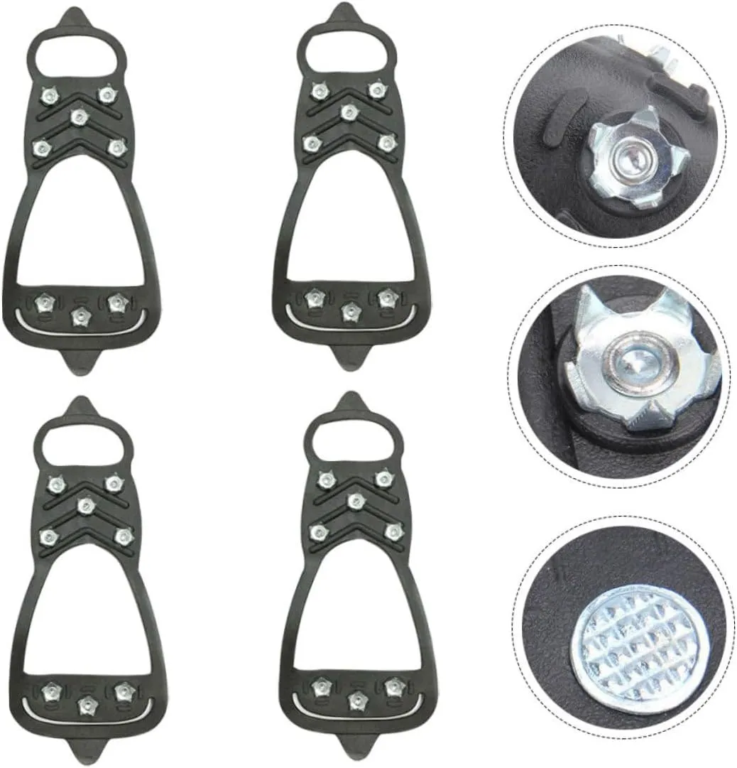 4pcs Anti-Slip Eight-Tooth Crampons Rubber Traction Grippers Anti-Skid Crampons Anti-Slip Shoe Cover