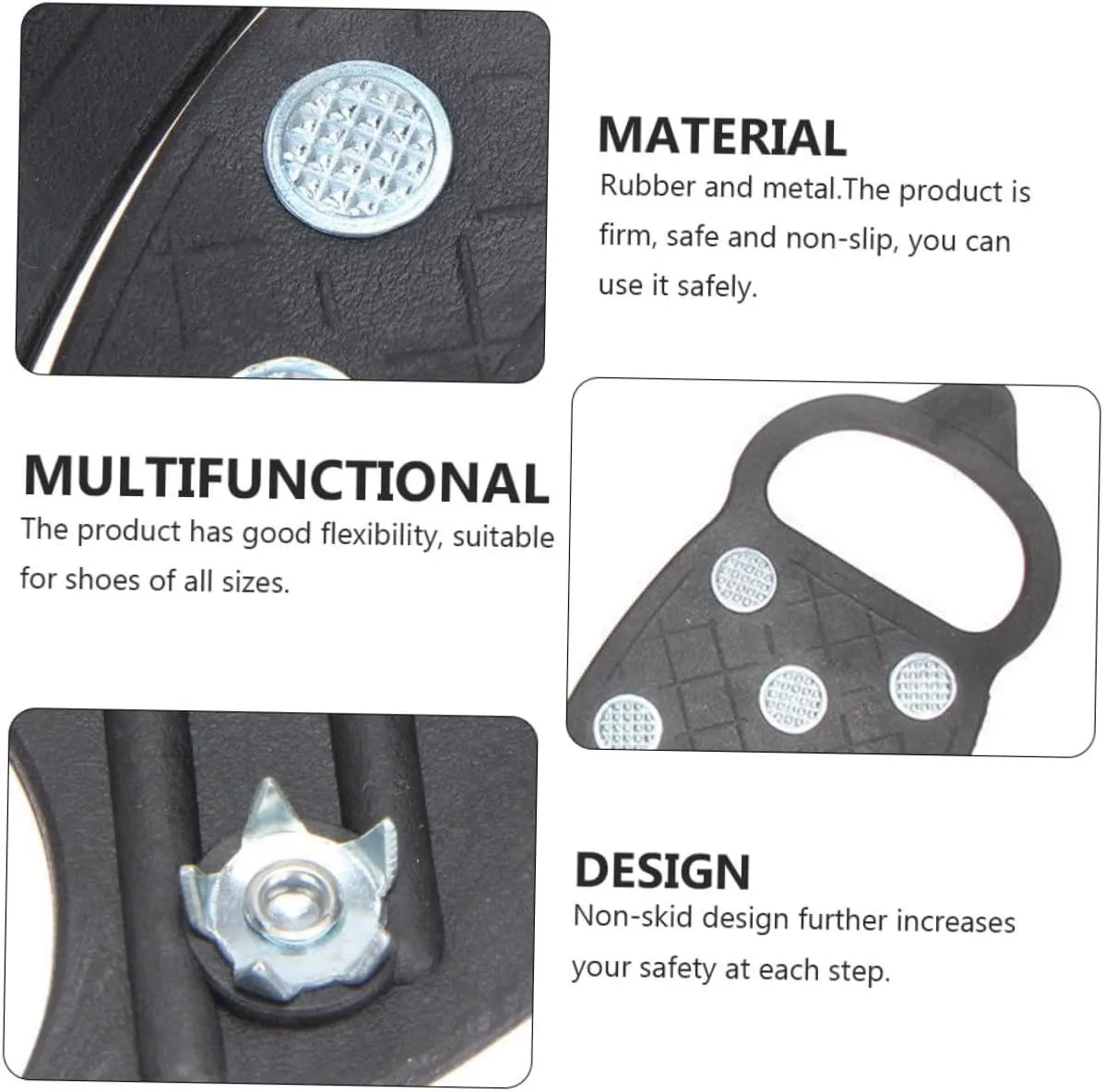 4pcs Anti-Slip Eight-Tooth Crampons Rubber Traction Grippers Anti-Skid Crampons Anti-Slip Shoe Cover