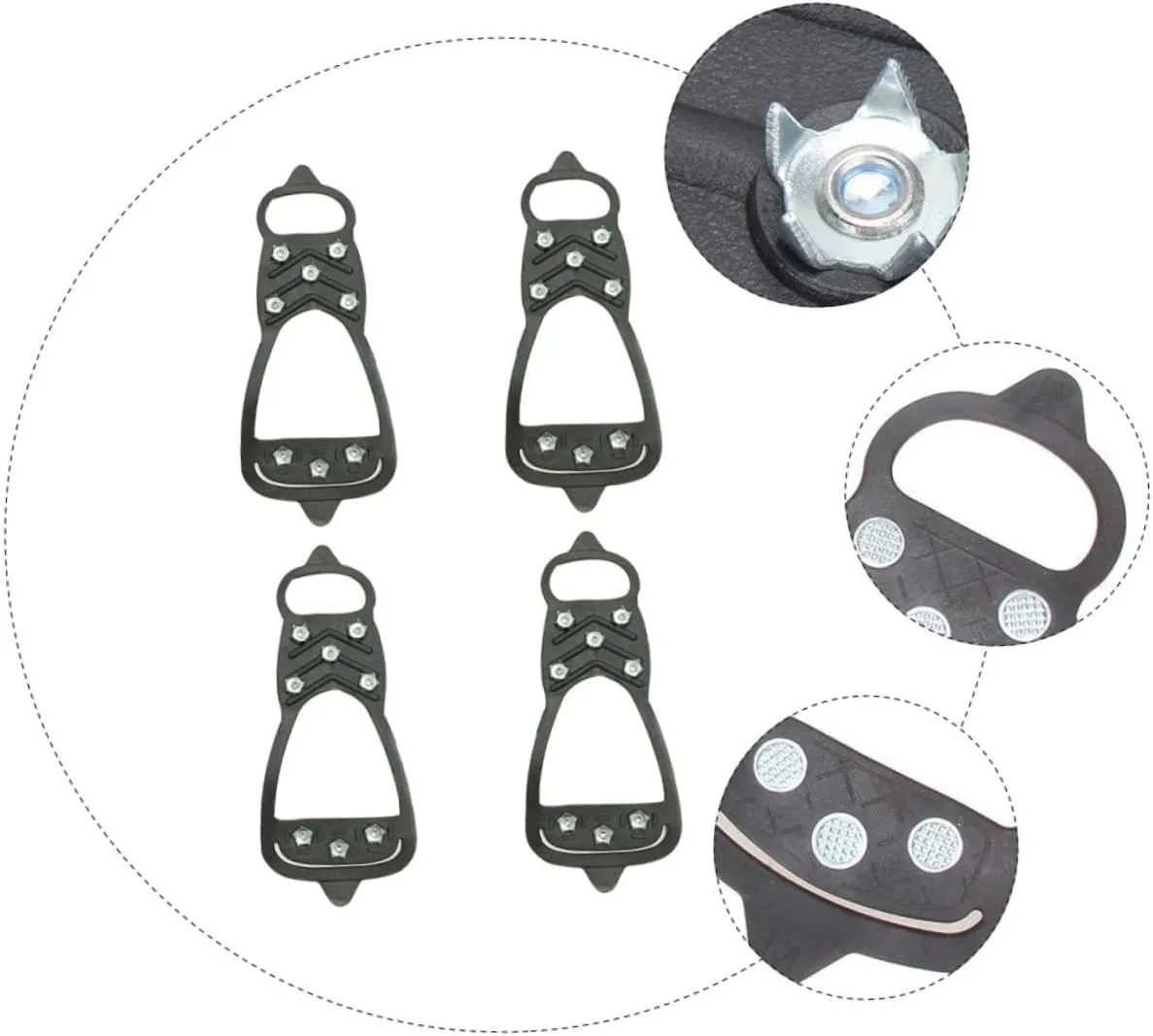 4pcs Anti-Slip Eight-Tooth Crampons Rubber Traction Grippers Anti-Skid Crampons Anti-Slip Shoe Cover