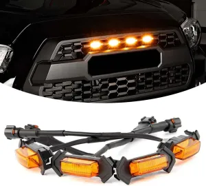 4PCS LED Grill Lights for Trucks, Amber LED Lights with Wire Harness, Front Grille LED Lights, Car Accessories Front Grill Lighting Kit for 2016-2019 Toyota Tacoma TRD PRO Front Gril