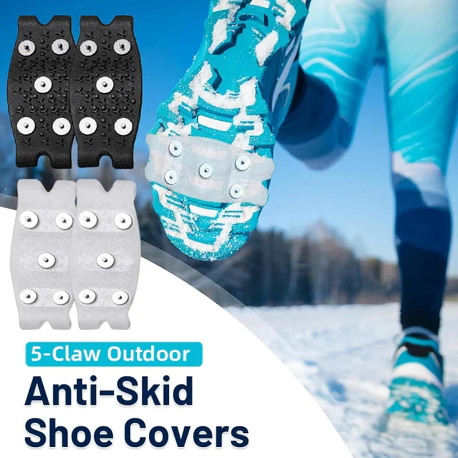 5-Claw Outdoor Anti-Skid Shoe Covers, Universal Non-Slip Gripper Spikes, Anti-Skid Snow Ice Shoe Spikes, Ice Snow Grips Over Shoe/Boot for Hiking Mountaineering Walking
