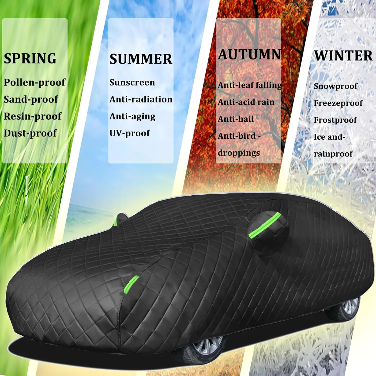 5 Layers Anti-Hail Car Cover Waterproof All Weather for Automobiles,Car Covers with Reflective Strips Black Universal Fit for Coupe/Cabrio-Length (186" to 193")