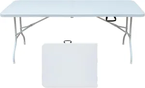6 Foot Portable Folding Table Large Lightweight Indoor Outdoor Picnic Beach Camping Dining Fold Out Table, Iron Utility Table Folding Desk with Carry Handle, Blue