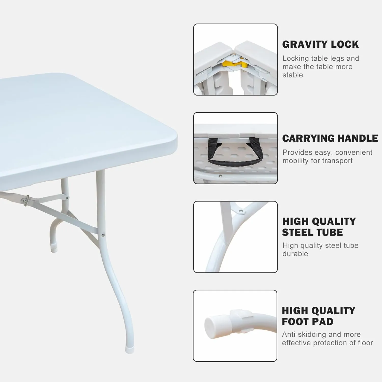 6 Foot Portable Folding Table Large Lightweight Indoor Outdoor Picnic Beach Camping Dining Fold Out Table, Iron Utility Table Folding Desk with Carry Handle, Blue
