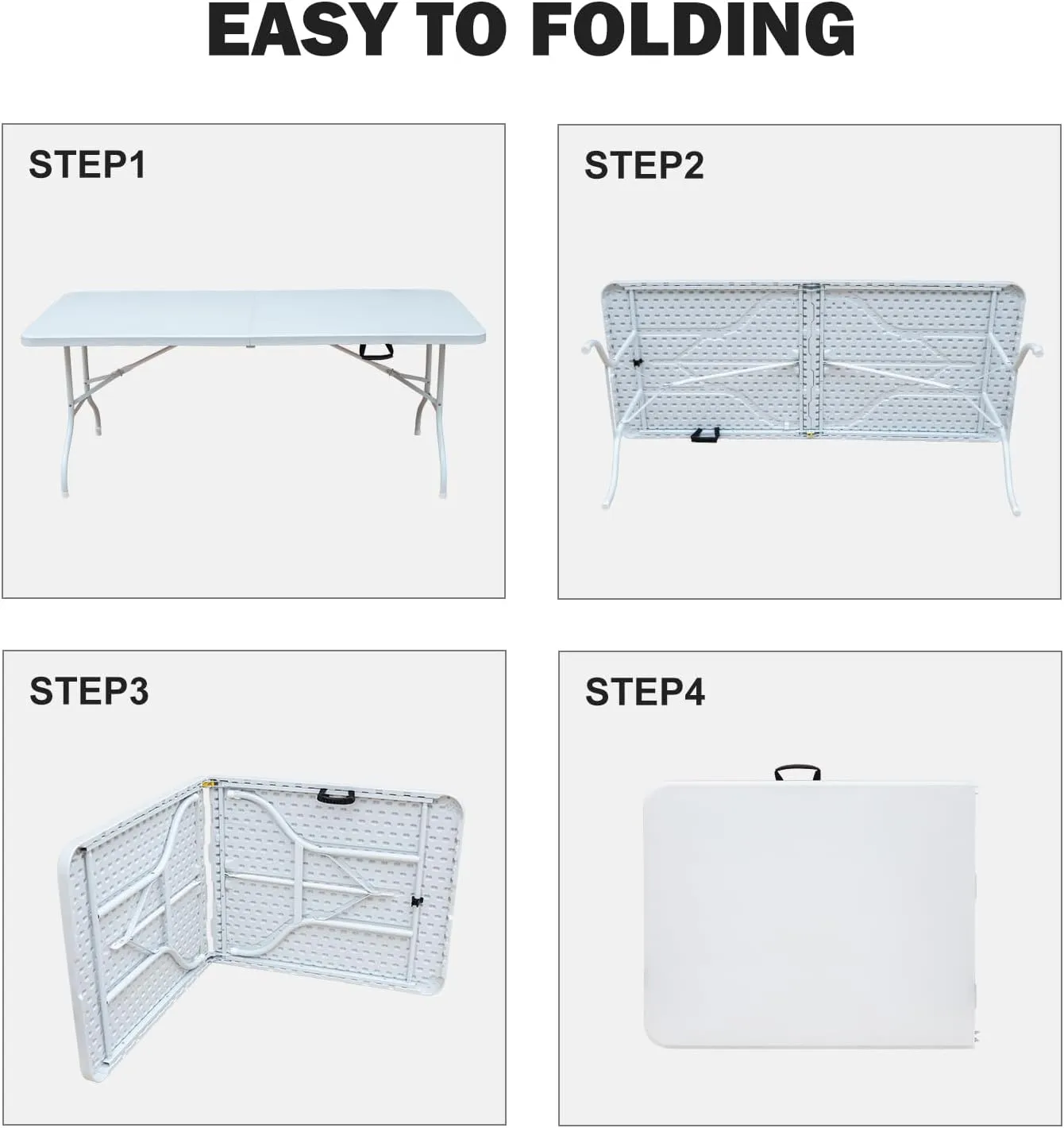6 Foot Portable Folding Table Large Lightweight Indoor Outdoor Picnic Beach Camping Dining Fold Out Table, Iron Utility Table Folding Desk with Carry Handle, Blue