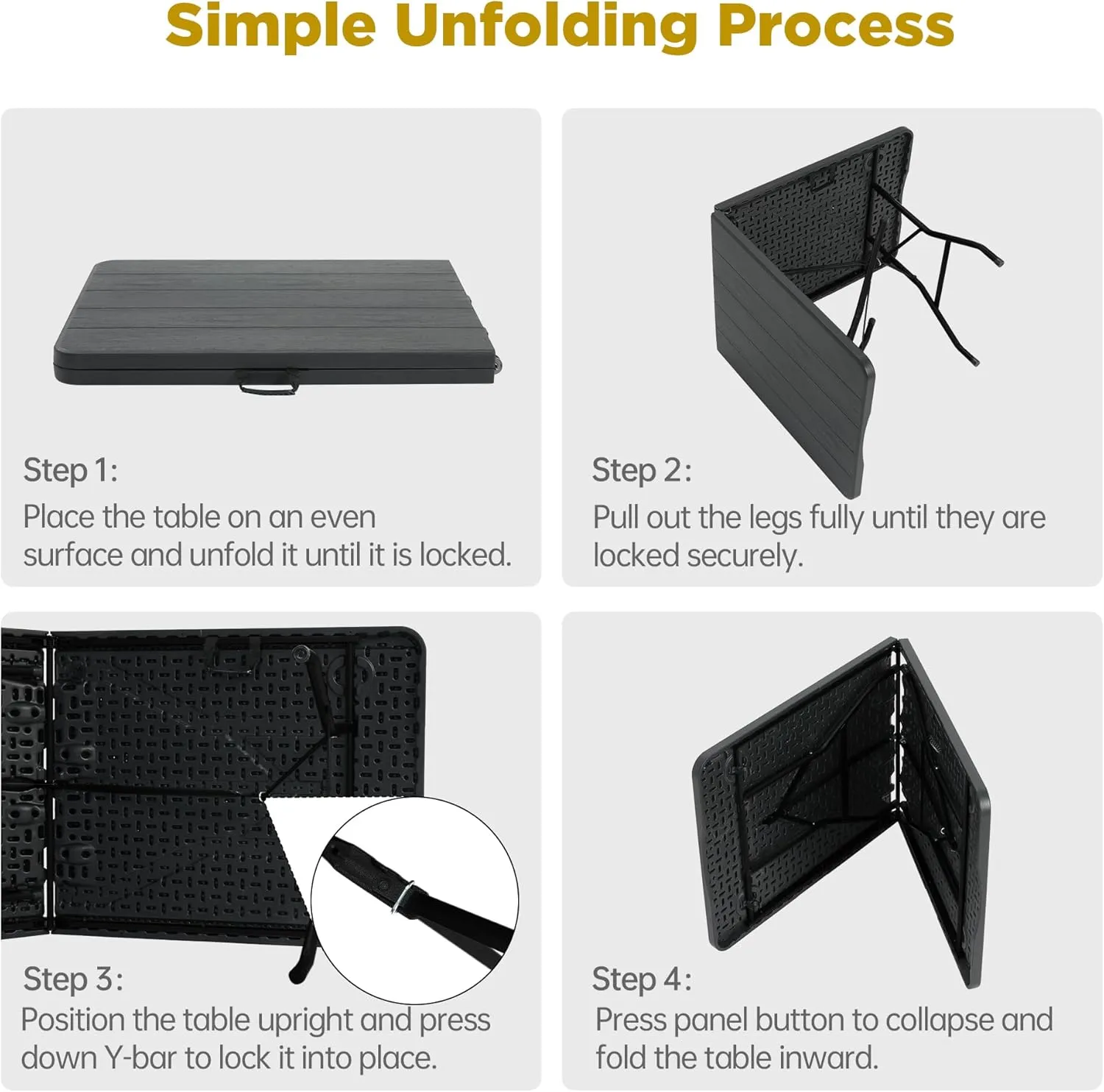 6 Ft Folding Table with Heavy Duty Portable, Plastic Foldable Table Built in Handle and Steel Legs,Easy to Assemble with Lock Function, Utility Party Dining, Wedding, Events, Picnic, Black