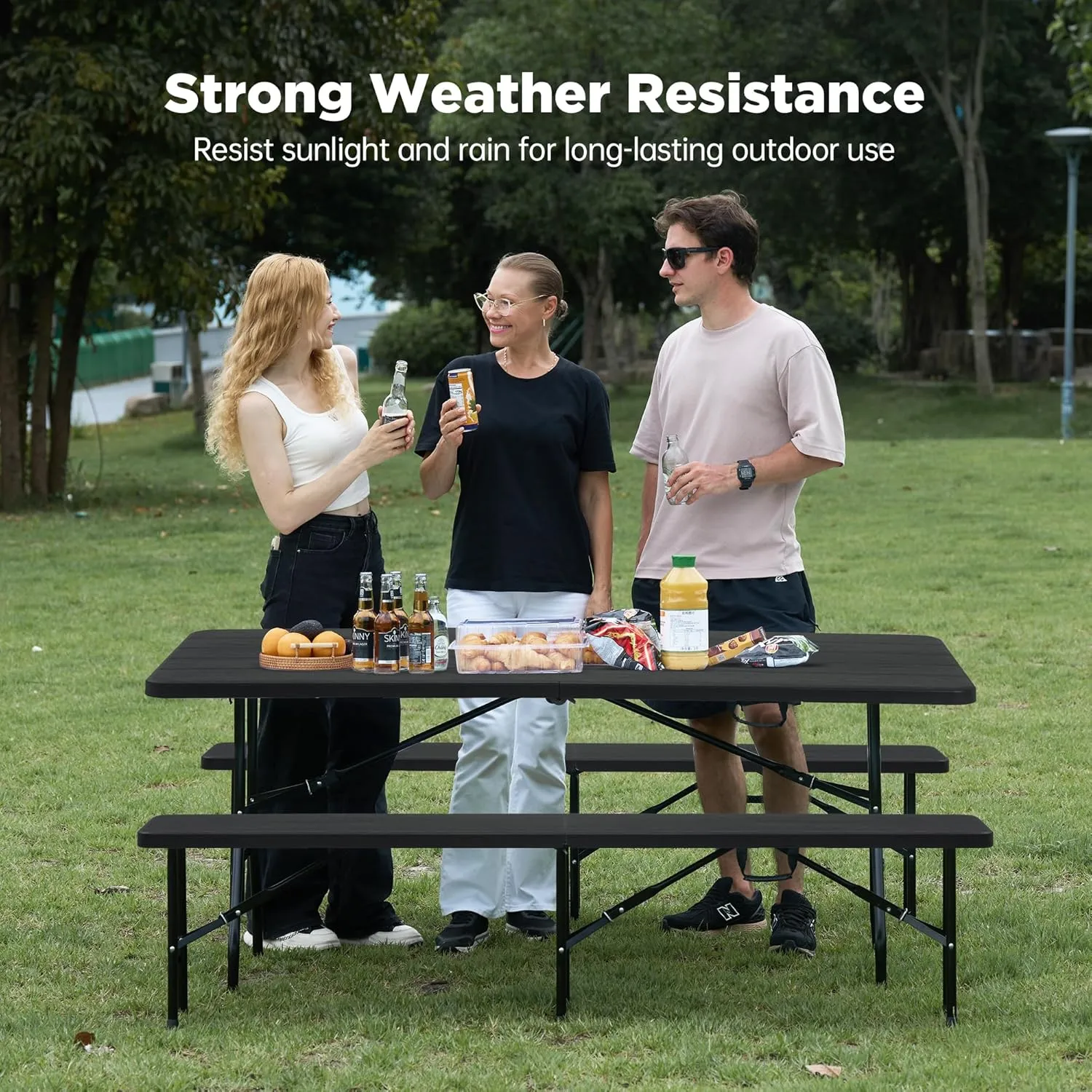 6 Ft Folding Table with Heavy Duty Portable, Plastic Foldable Table Built in Handle and Steel Legs,Easy to Assemble with Lock Function, Utility Party Dining, Wedding, Events, Picnic, Black