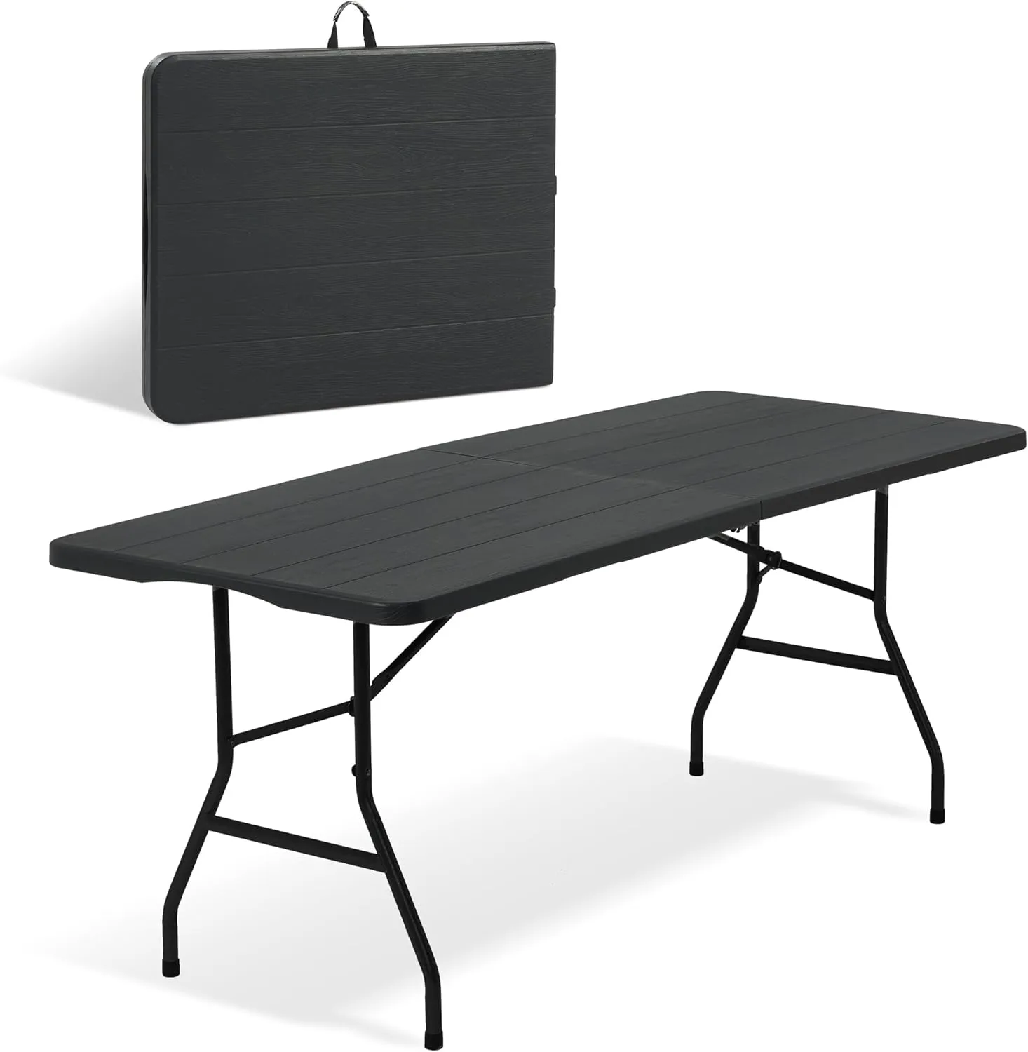 6 Ft Folding Table with Heavy Duty Portable, Plastic Foldable Table Built in Handle and Steel Legs,Easy to Assemble with Lock Function, Utility Party Dining, Wedding, Events, Picnic, Black