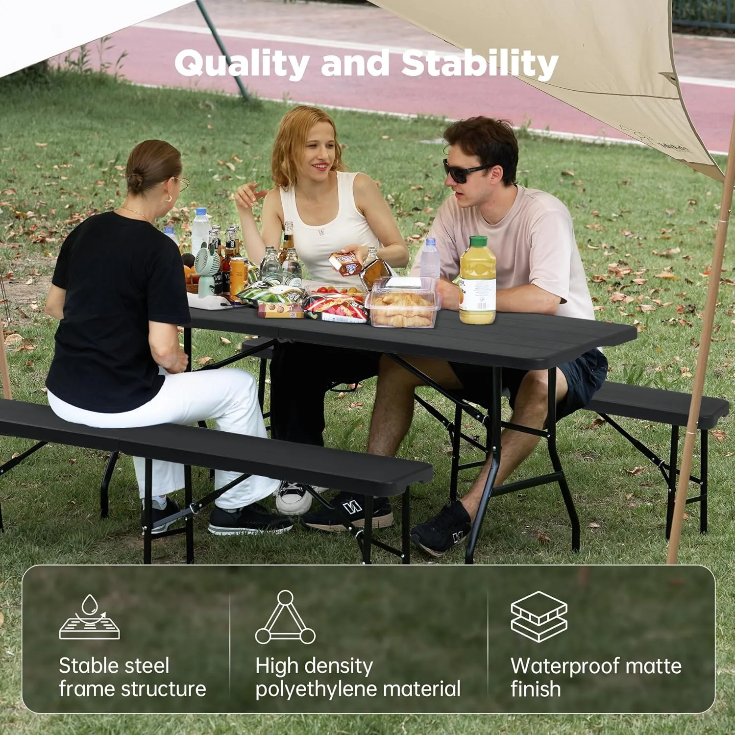 6 Ft Folding Table with Heavy Duty Portable, Plastic Foldable Table Built in Handle and Steel Legs,Easy to Assemble with Lock Function, Utility Party Dining, Wedding, Events, Picnic, Black