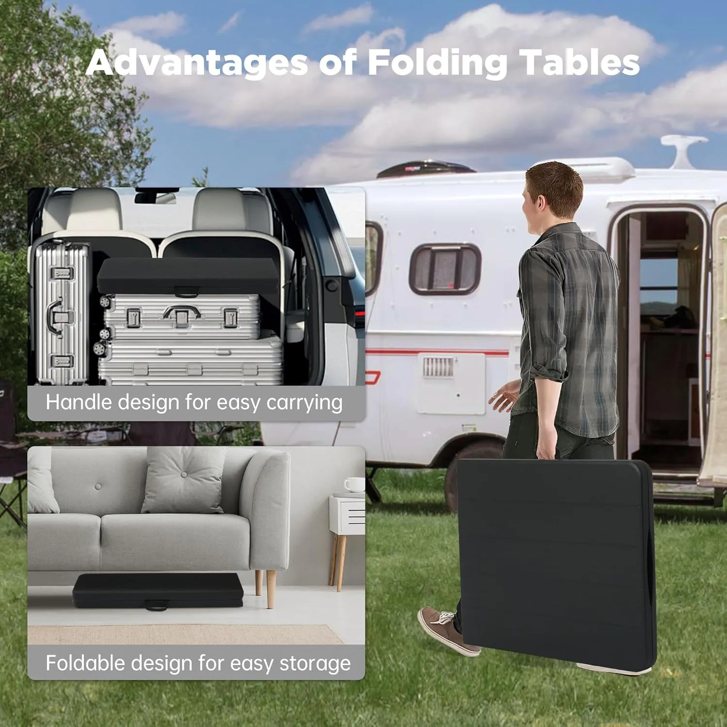 6 Ft Folding Table with Heavy Duty Portable, Plastic Foldable Table Built in Handle and Steel Legs,Easy to Assemble with Lock Function, Utility Party Dining, Wedding, Events, Picnic, Black