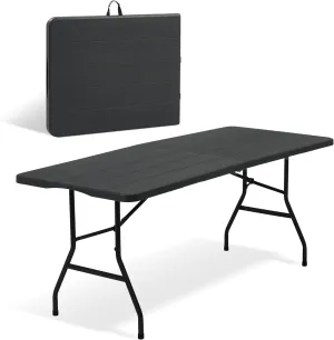 6 Ft Folding Table with Heavy Duty Portable, Plastic Foldable Table Built in Handle and Steel Legs,Easy to Assemble with Lock Function, Utility Party Dining, Wedding, Events, Picnic, Black