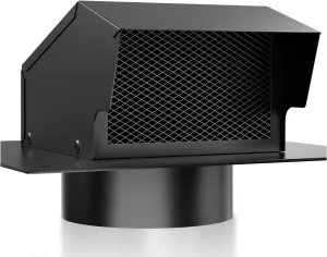 6 Inch Roof Vent Cap, Removable Roof Exhaust Vent with Damper for Ventilation System, Durable Stainless Steel Vent Cover for Houses Kitchen Bathroom, Rainproof and Snowproof, Black
