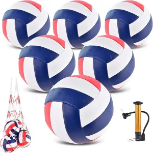 6 Pack Volleyballs Official Size 5, Waterproof Soft Bulk Recreational Volley Balls with Pump and Net Bag for Indoor Outdoor Beach Pool Water Sand Game Training Match for Beginner Teenager