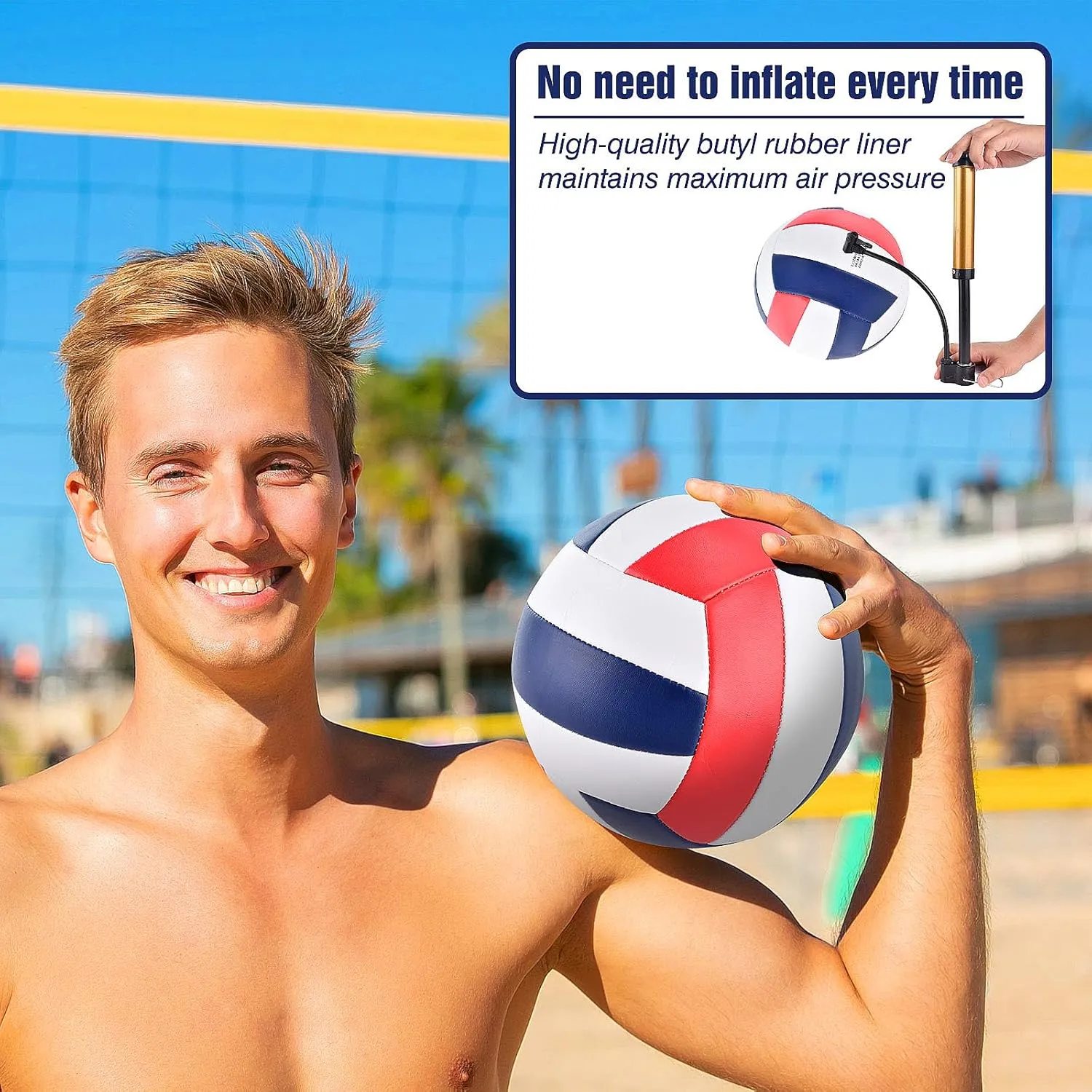 6 Pack Volleyballs Official Size 5, Waterproof Soft Bulk Recreational Volley Balls with Pump and Net Bag for Indoor Outdoor Beach Pool Water Sand Game Training Match for Beginner Teenager
