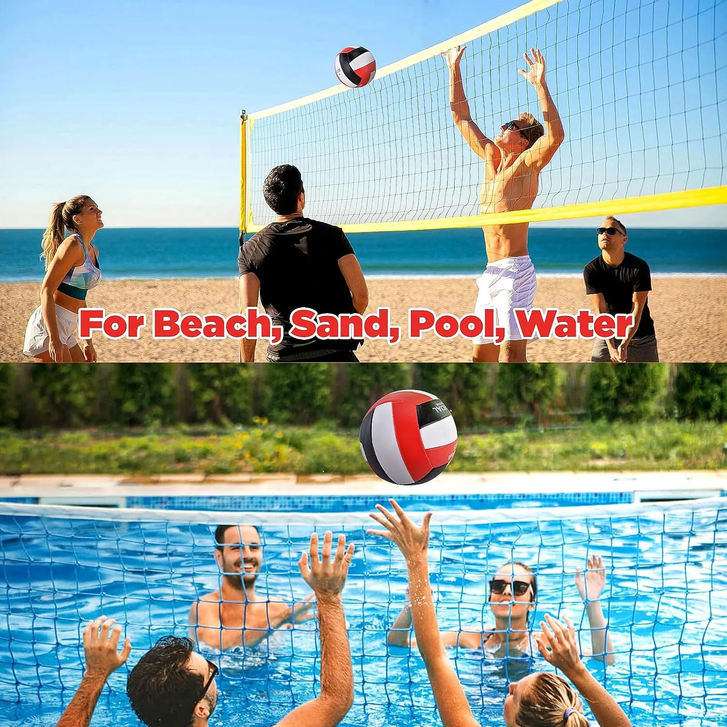 6 Pack Volleyballs Official Size 5, Waterproof Soft Bulk Recreational Volley Balls with Pump and Net Bag for Indoor Outdoor Beach Pool Water Sand Game Training Match for Beginner Teenager