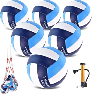 6 Pack Volleyballs Official Size 5, Waterproof Soft Bulk Recreational Volley Balls with Pump and Net Bag for Indoor Outdoor Beach Pool Water Sand Game Training Match for Beginner Teenager