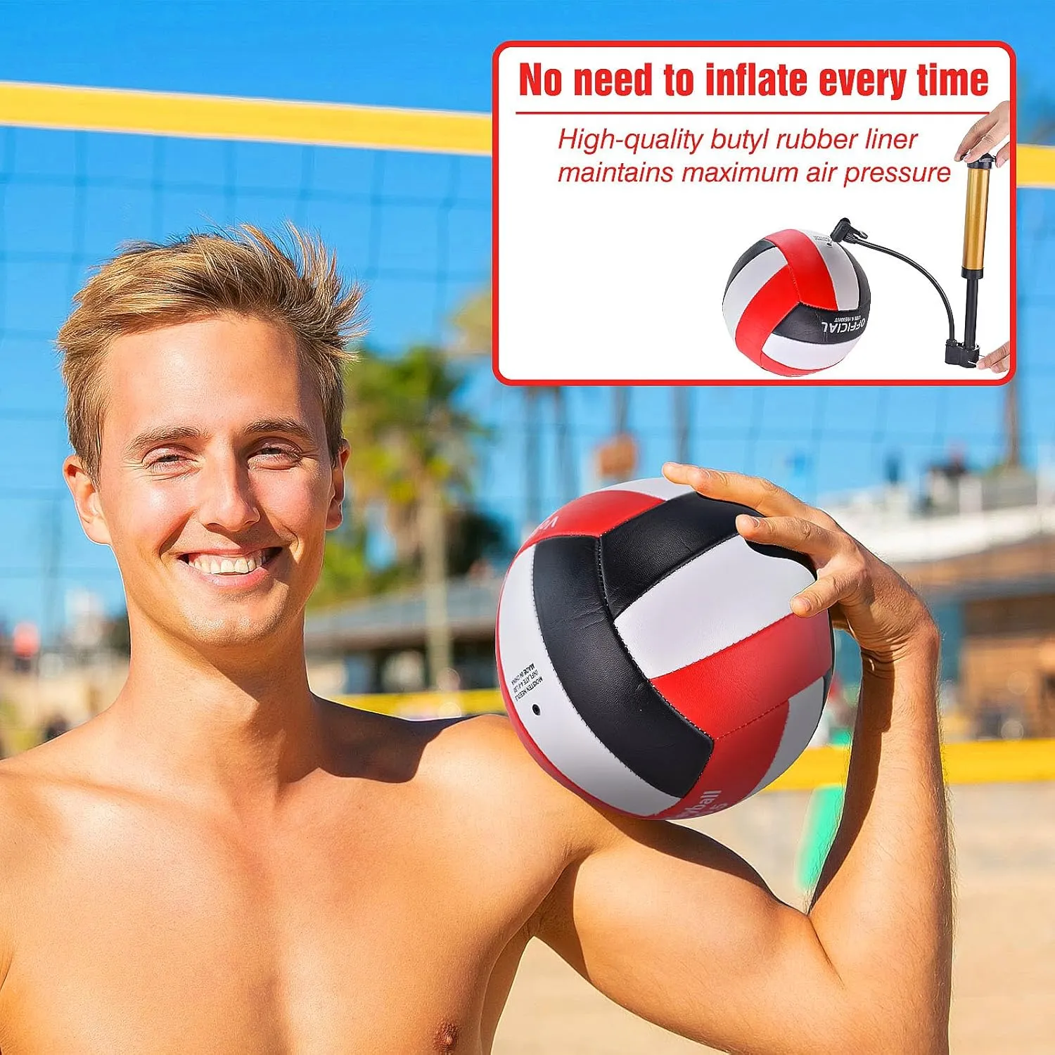 6 Pack Volleyballs Official Size 5, Waterproof Soft Bulk Recreational Volley Balls with Pump and Net Bag for Indoor Outdoor Beach Pool Water Sand Game Training Match for Beginner Teenager