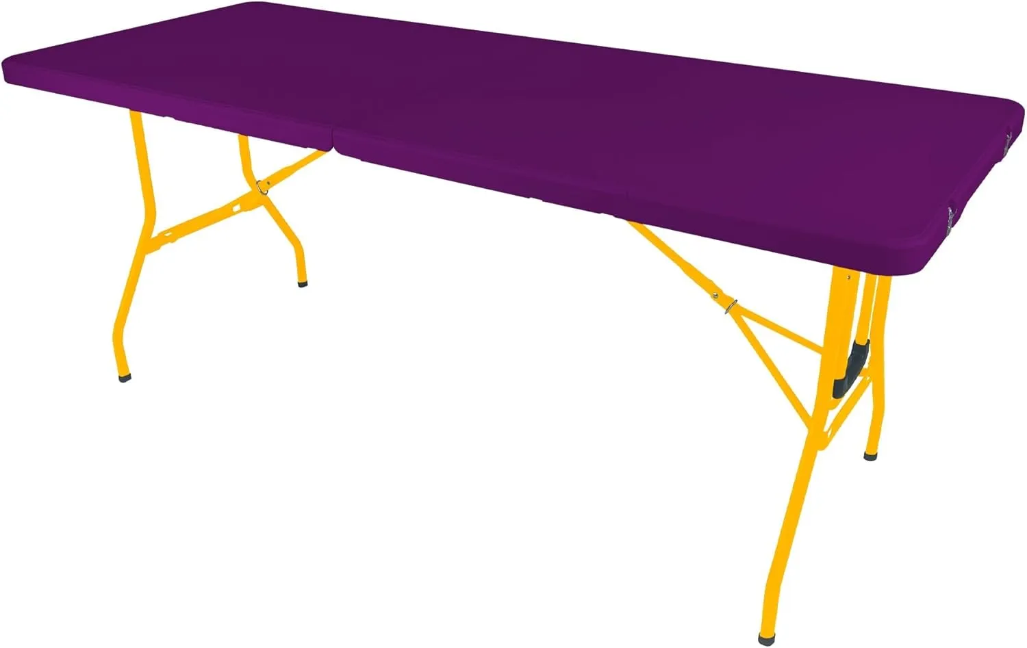 6Ft Rolling Folding Table with Built-in Wheels, Durable Plastic, Team Colors, Easy to Carry, Perfect for Camping, Picnic, Tailgating, Party, Indoor/Outdoor Use (Single Table, Purple/Yellow)