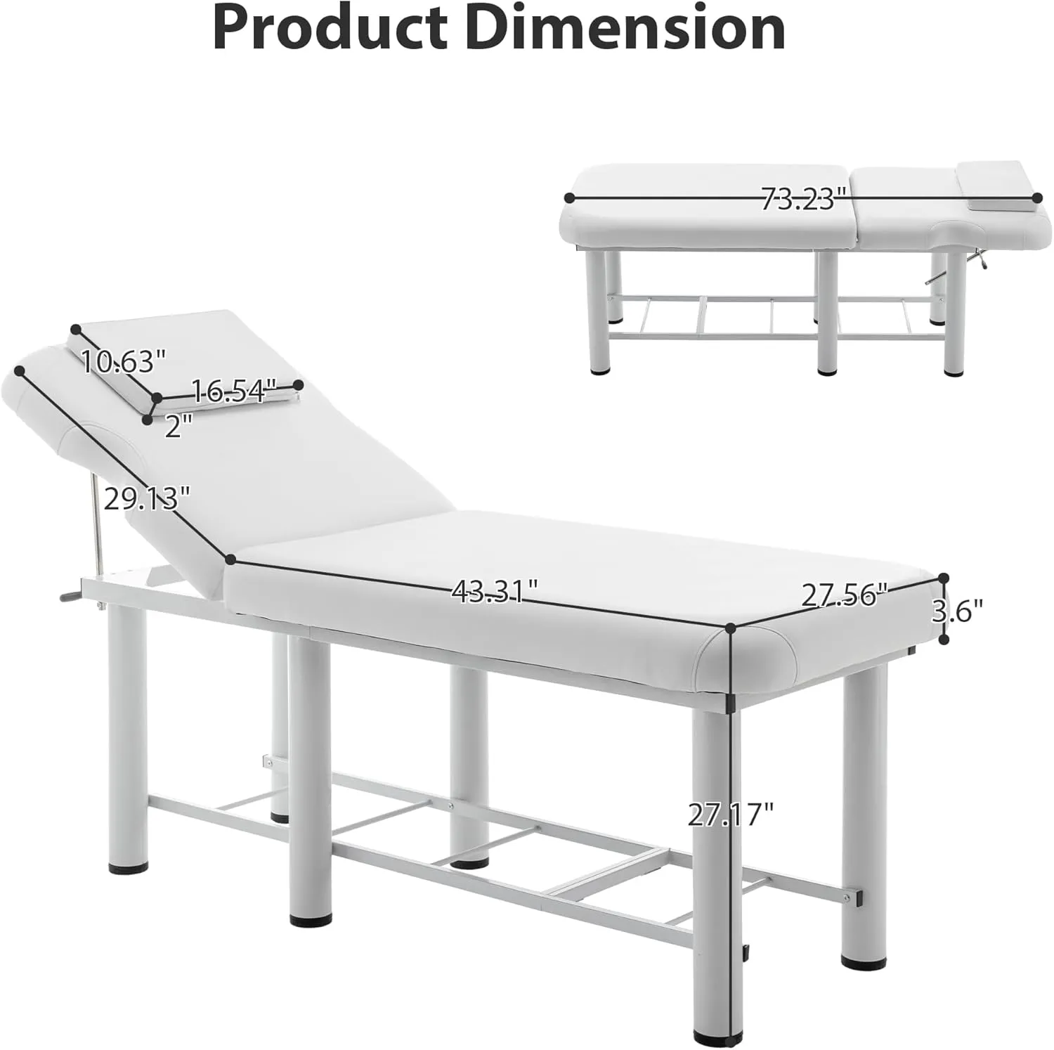 72.23"(L) x 27.56"(W) Professioanl Massage Table,Adjustable Tattoo Chair with Bottom Shelf Storage,Memory Foam Layer Salon Bed,Physical Therapy Table for Home,Spa Bed for Esthetician (White)