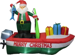8 Foot Long Inflatable Santa Claus on a Fishing Boat