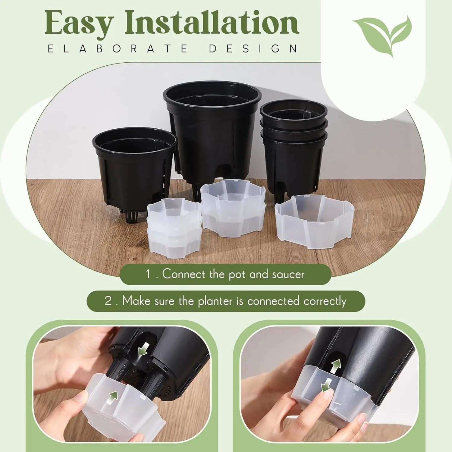 9 Pcs Black Self Watering Pots (4.72''/5.91''/7.09'') for Indoor Plants with Deep Reservoir and High Drainage Holes for Outdoor Plants and Flowers, 3 Size