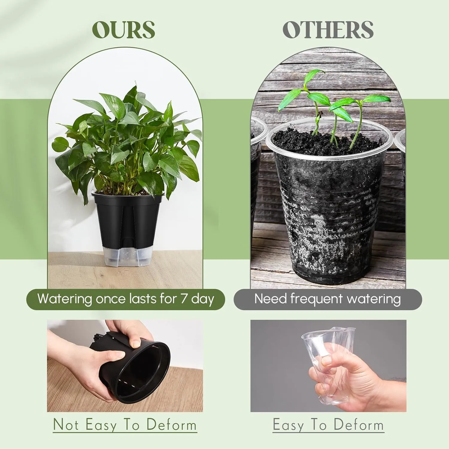 9 Pcs Black Self Watering Pots (4.72''/5.91''/7.09'') for Indoor Plants with Deep Reservoir and High Drainage Holes for Outdoor Plants and Flowers, 3 Size