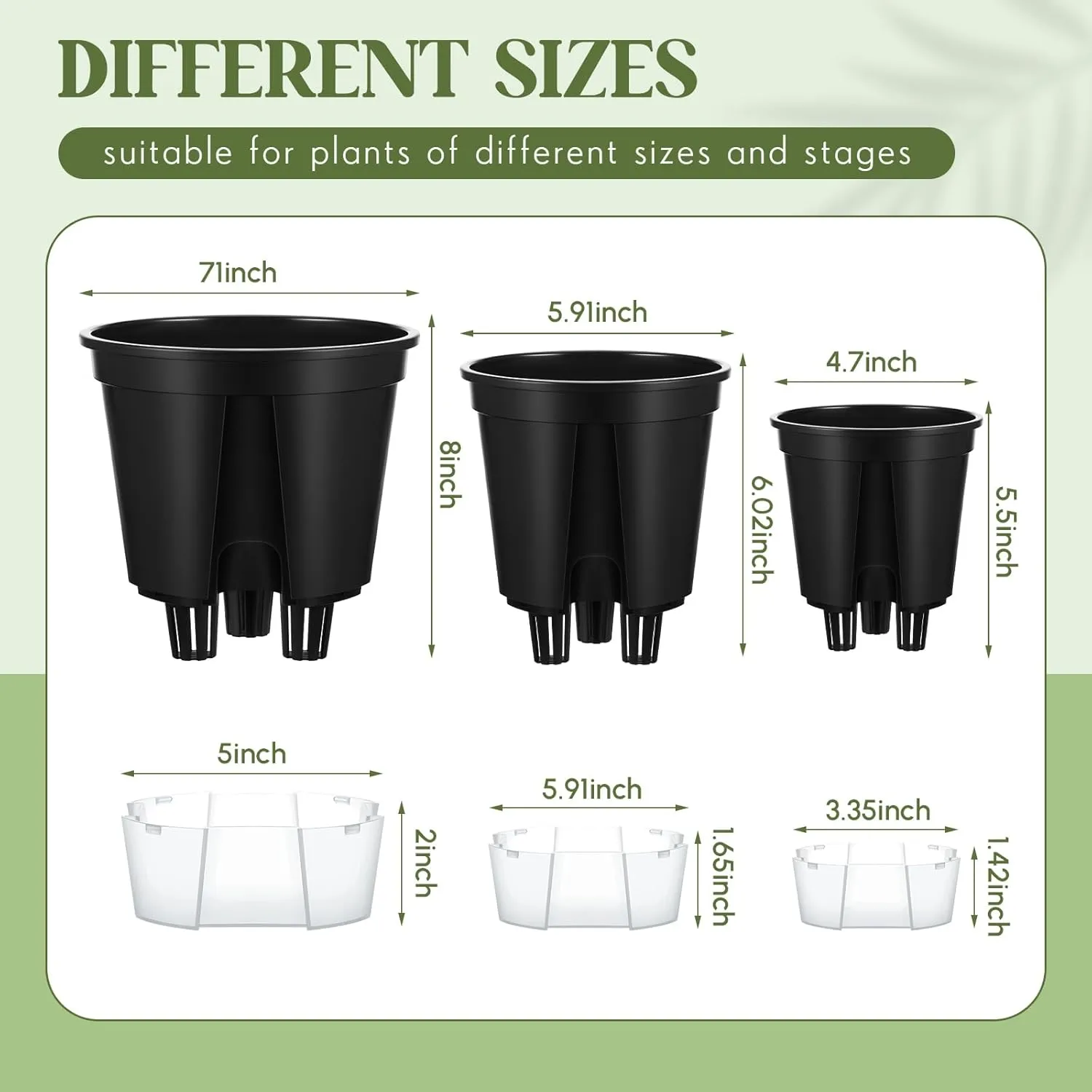 9 Pcs Black Self Watering Pots (4.72''/5.91''/7.09'') for Indoor Plants with Deep Reservoir and High Drainage Holes for Outdoor Plants and Flowers, 3 Size