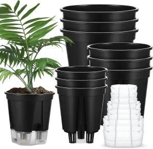 9 Pcs Black Self Watering Pots (4.72''/5.91''/7.09'') for Indoor Plants with Deep Reservoir and High Drainage Holes for Outdoor Plants and Flowers, 3 Size