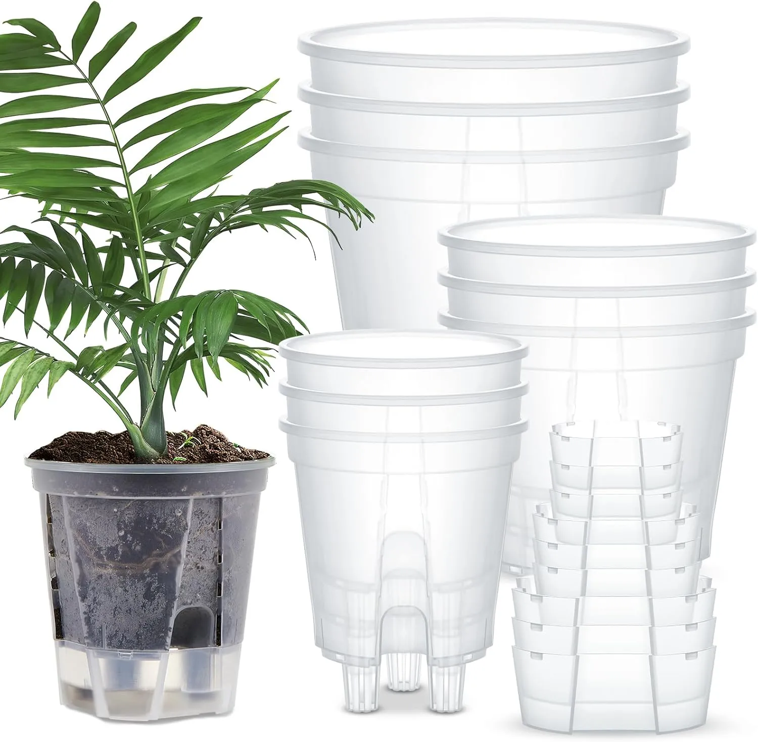 9 Pcs Clear Self Watering Pots (4.72''/5.91''/7.09'') for Indoor Plants with Deep Reservoir and High Drainage Holes for Outdoor Plants and Flowers, 3 Size