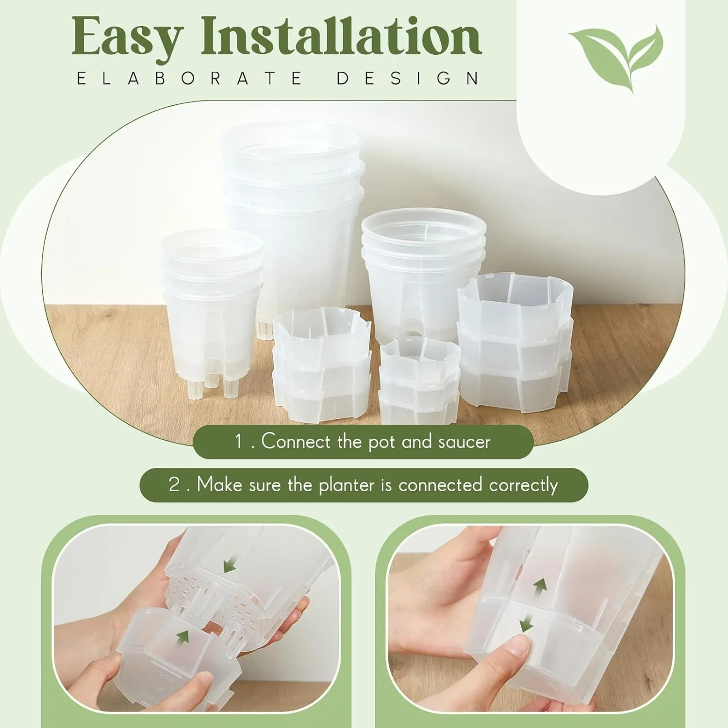 9 Pcs Clear Self Watering Pots (4.72''/5.91''/7.09'') for Indoor Plants with Deep Reservoir and High Drainage Holes for Outdoor Plants and Flowers, 3 Size