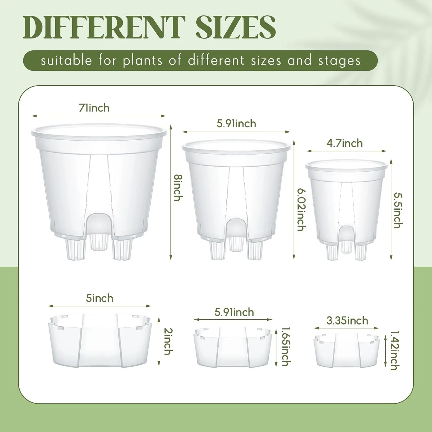 9 Pcs Clear Self Watering Pots (4.72''/5.91''/7.09'') for Indoor Plants with Deep Reservoir and High Drainage Holes for Outdoor Plants and Flowers, 3 Size