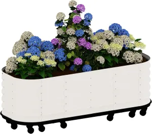 94.5"x23.6"x19.7" Galvanized Metal Raised Garden Bed with Wheels & Water Reservoir – Thin-Gauge Elevated Planter for Indoor/Outdoor Use, Durable and Portable Planting Solution,White