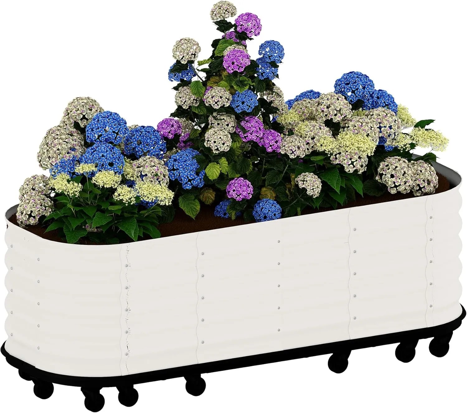 94.5"x23.6"x19.7" Galvanized Metal Raised Garden Bed with Wheels & Water Reservoir – Thin-Gauge Elevated Planter for Indoor/Outdoor Use, Durable and Portable Planting Solution,White
