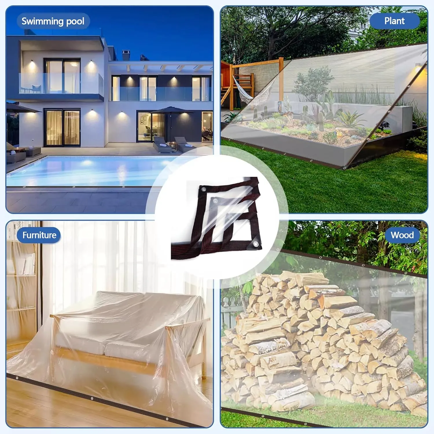 9.8 x 20 Ft Clear Tarps Heavy Duty Waterproof with Grommets Outdoor Garden Plastic Rainproof Covering Tarpaulin for Covering Greenhouse Henhouse Porch Canopy Patio Plant Roof Opening Storage