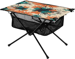 Abstract Orange Pattern Portable Folding Camping Table, Compact Lightweight Beach Table with Carrying Bag for Outdoor Picnics, BBQs, Camp