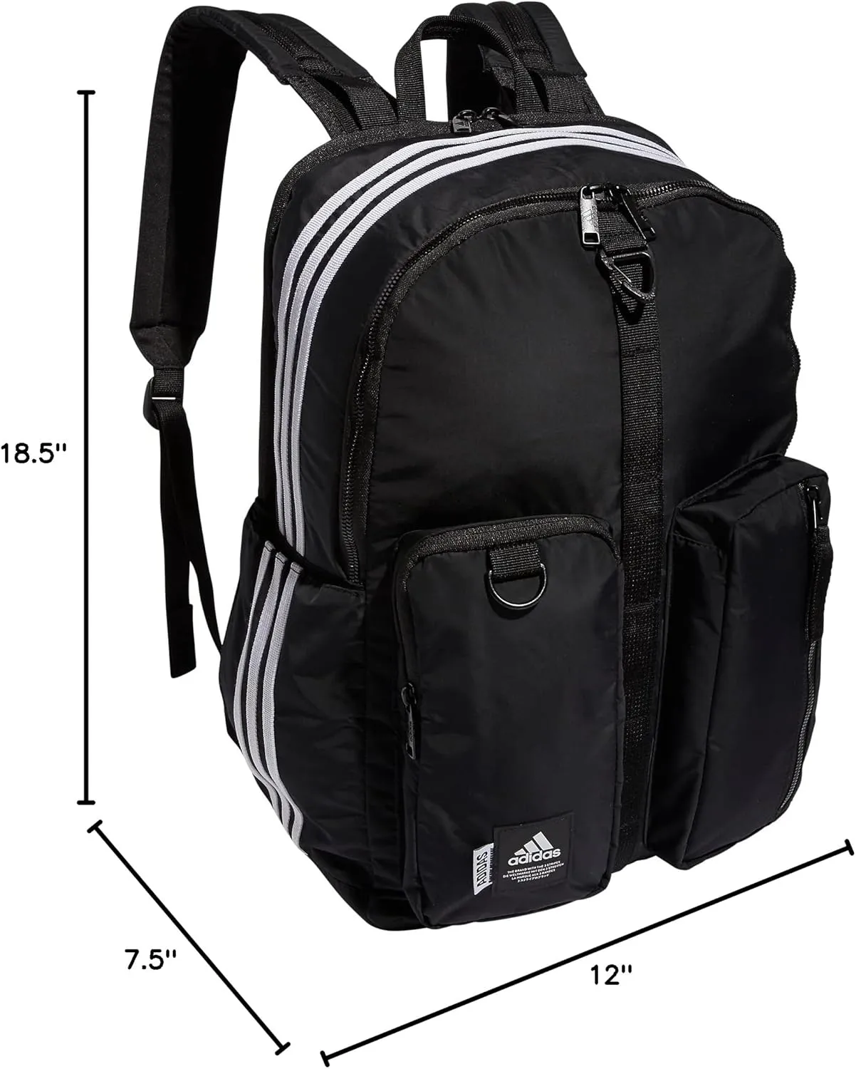 adidas Iconic 3 Stripe Backpack, Black/White, One Size