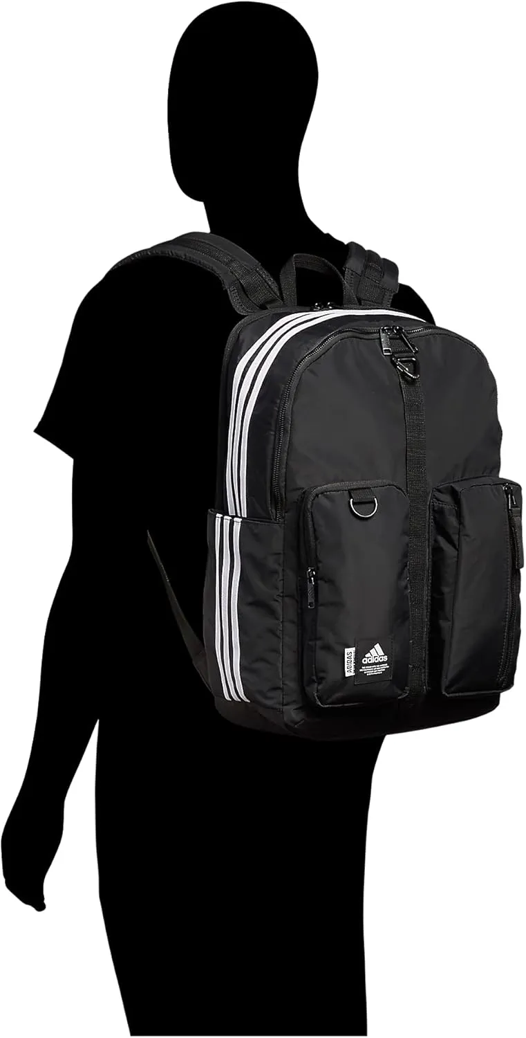 adidas Iconic 3 Stripe Backpack, Black/White, One Size