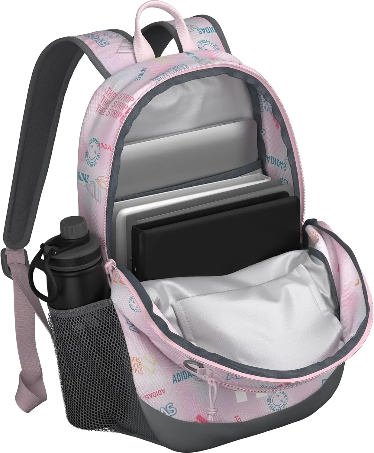 adidas Originator Small Backpack for Men and Women, Athletic Book Bag with Laptop Sleeve, Adi Haze Clear Pink/Clear Pink/Grey Four, One Size