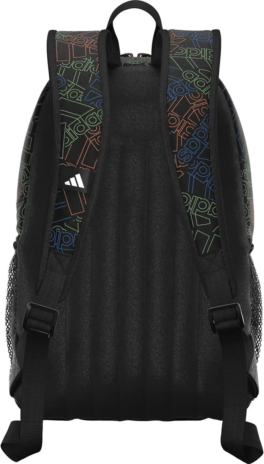 adidas Originator Small Backpack for Men and Women, Athletic Book Bag with Laptop Sleeve, Outline BOS Toss-Black/Black/White, One Size