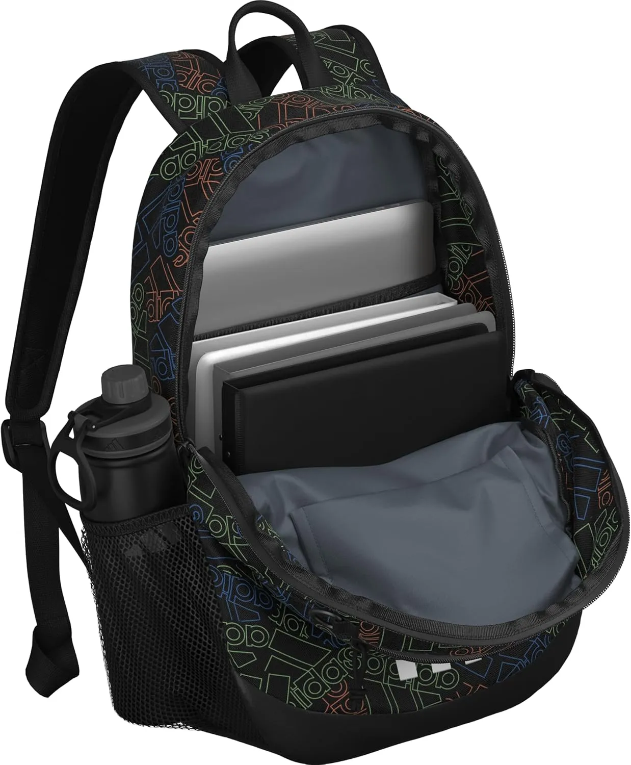 adidas Originator Small Backpack for Men and Women, Athletic Book Bag with Laptop Sleeve, Outline BOS Toss-Black/Black/White, One Size