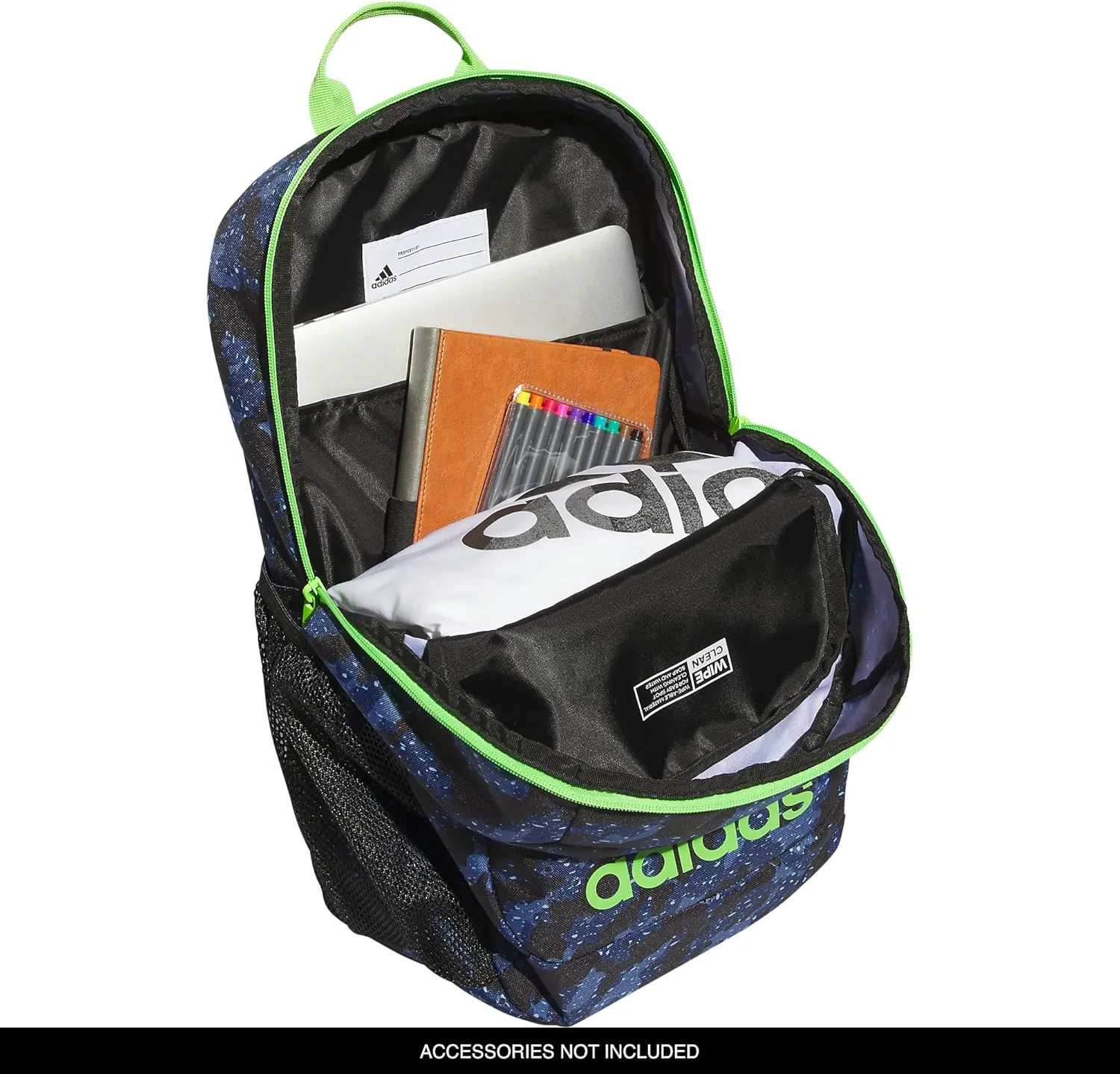 adidas Ready Small Backpack for Women and Men, Durable Laptop Bag for Work, Galaxy Camo Dark Blue/Lucid Lime Green, One Size