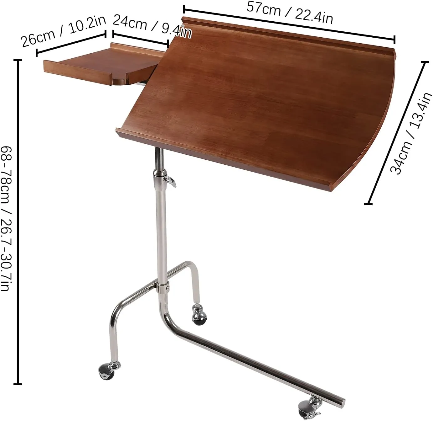 Adjustable Angle&Height C-Shaped Tray Table,Tiltable Desk,Mobile Work Table,Couch Table for Living Room Bedroom,Brown
