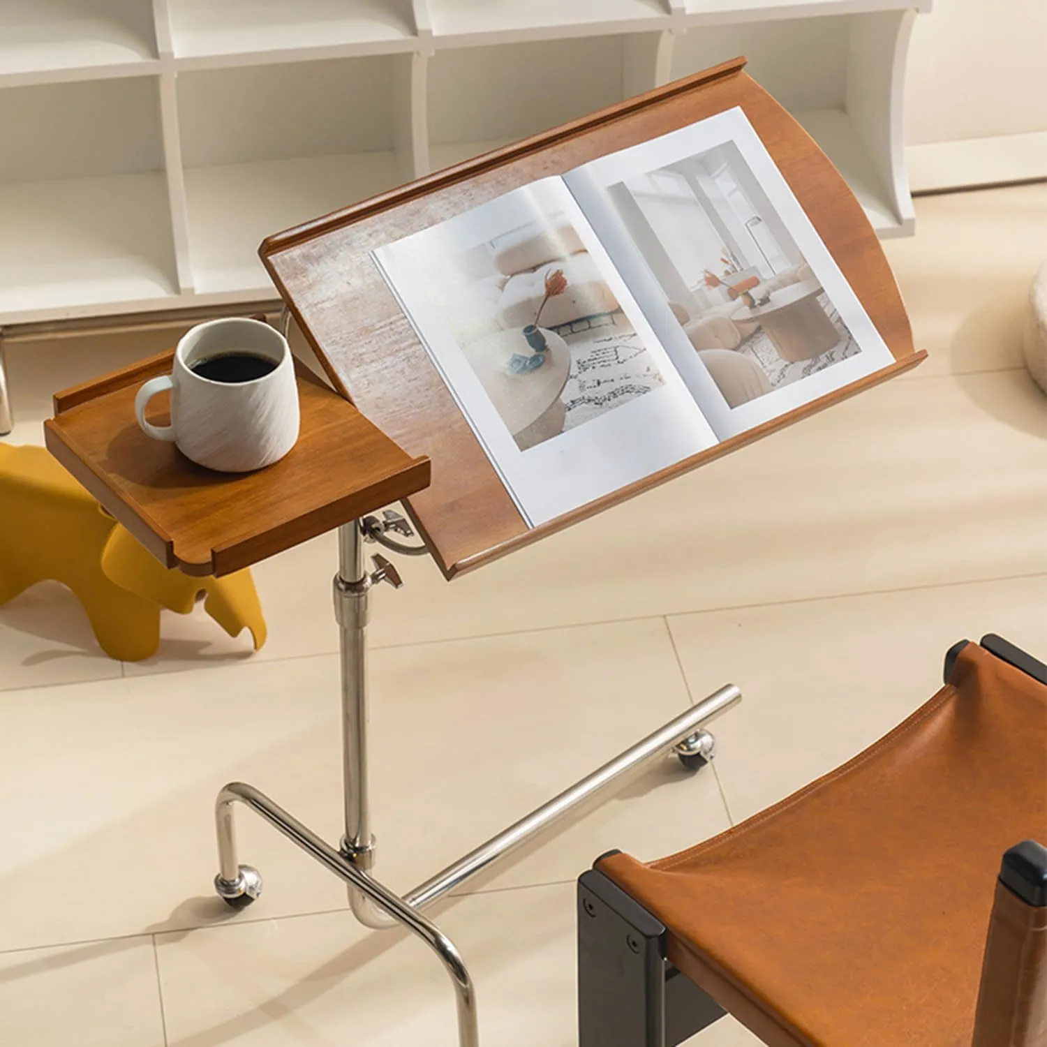 Adjustable Angle&Height C-Shaped Tray Table,Tiltable Desk,Mobile Work Table,Couch Table for Living Room Bedroom,Brown