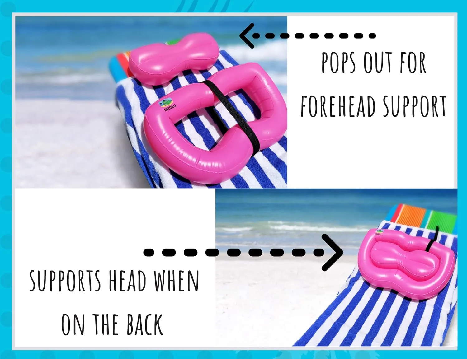 Adjustable Beach Pillow for Sunbathing - Inflatable Pillow for Camping, Swimming Pool & Beach – Waterproof & Lightweight Camping Pillows Easy to Inflate, Transport & Store