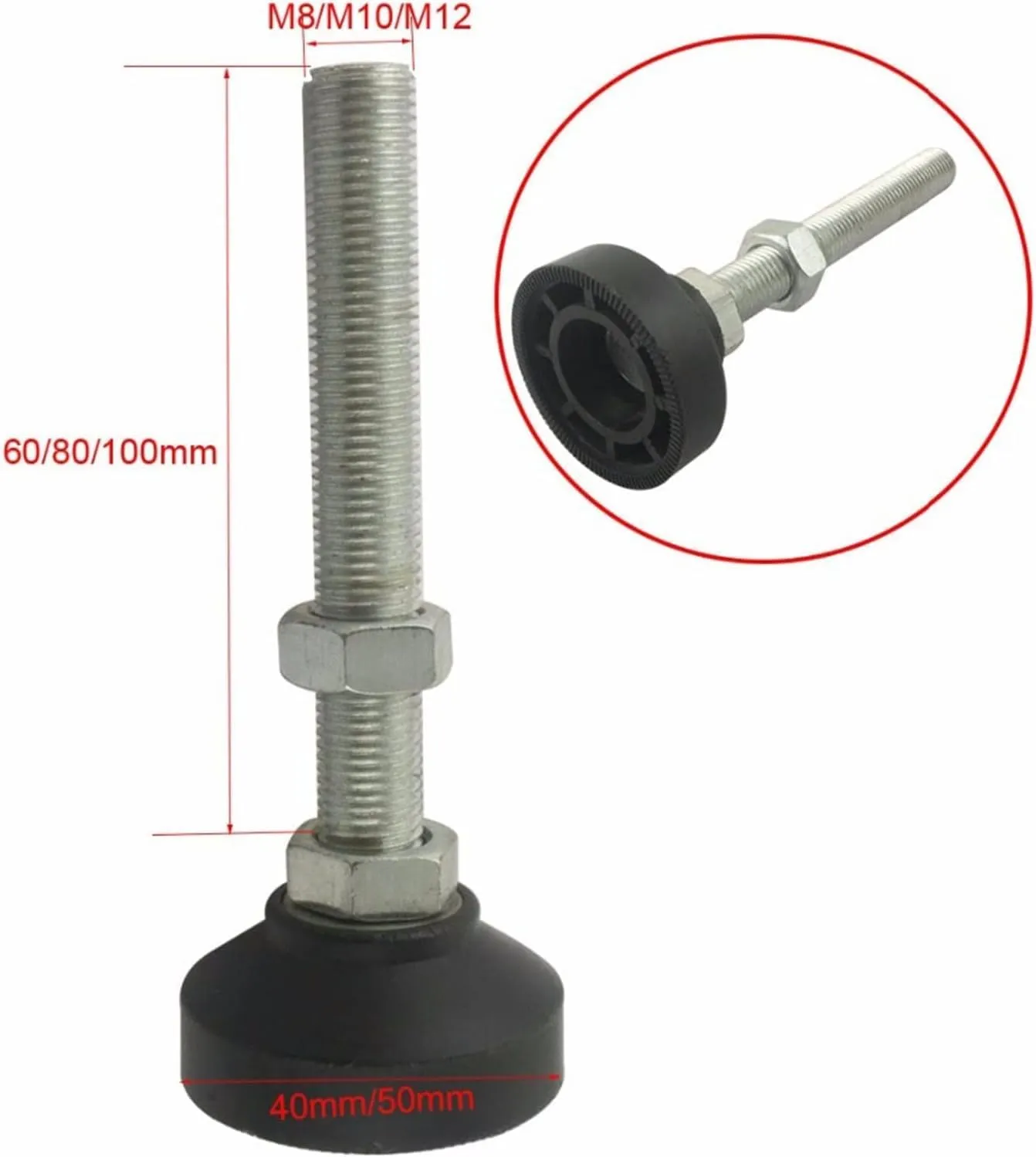 Adjustable Feet for Furniture,Table Leg Extenders,4pcs Adjustable Furniture Thread Leveling Feet,Nylon Base for Sofa,Cabinet,Workshops,Offices Foot Cups(40xM10x80mm)