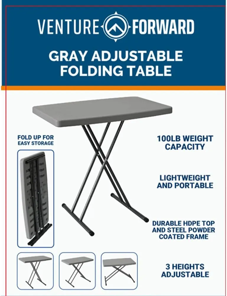 Adjustable Folding Table - Portable and Durable Plastic Foldable Table for Outdoor Activities