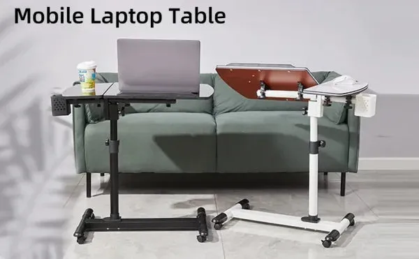 Adjustable Overbed Bedside Table - Rolling Laptop Desk with Tilting Desktop