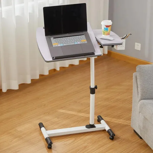 Adjustable Overbed Bedside Table - Rolling Laptop Desk with Tilting Desktop