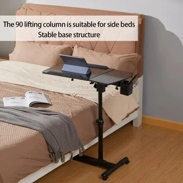 Adjustable Overbed Bedside Table - Rolling Laptop Desk with Tilting Desktop